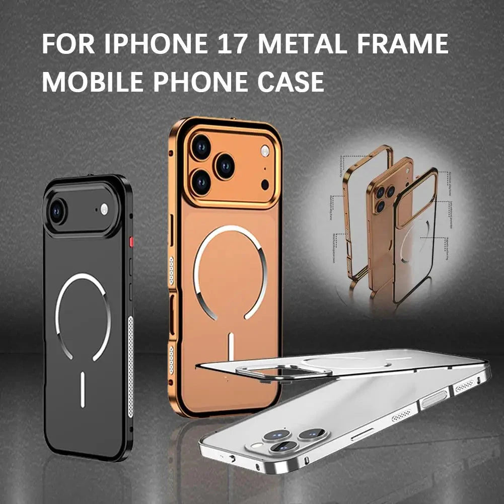 For IPhone 17 Metal Frame Mobile Phone Case Tempered Glass Protector Back Cover Removable Metal Frame Frosted Phone Case Covers Nepal