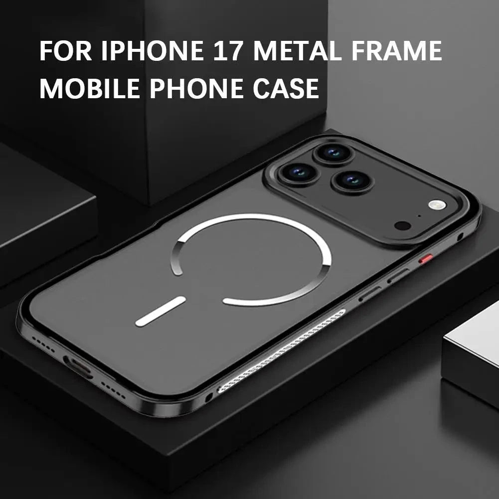 For IPhone 17 Metal Frame Mobile Phone Case Tempered Glass Protector Back Cover Removable Metal Frame Frosted Phone Case Covers Nepal