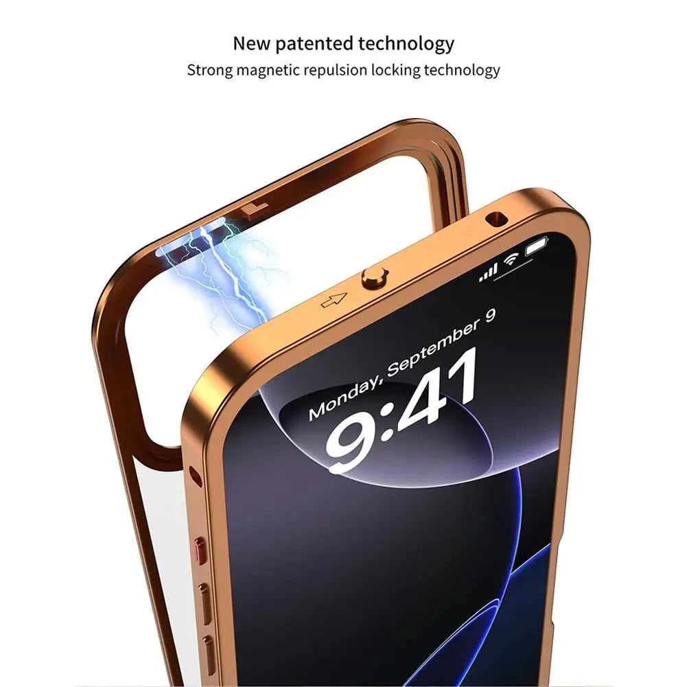 For IPhone 17 Metal Frame Mobile Phone Case Tempered Glass Protector Back Cover Removable Metal Frame Frosted Phone Case Covers Nepal