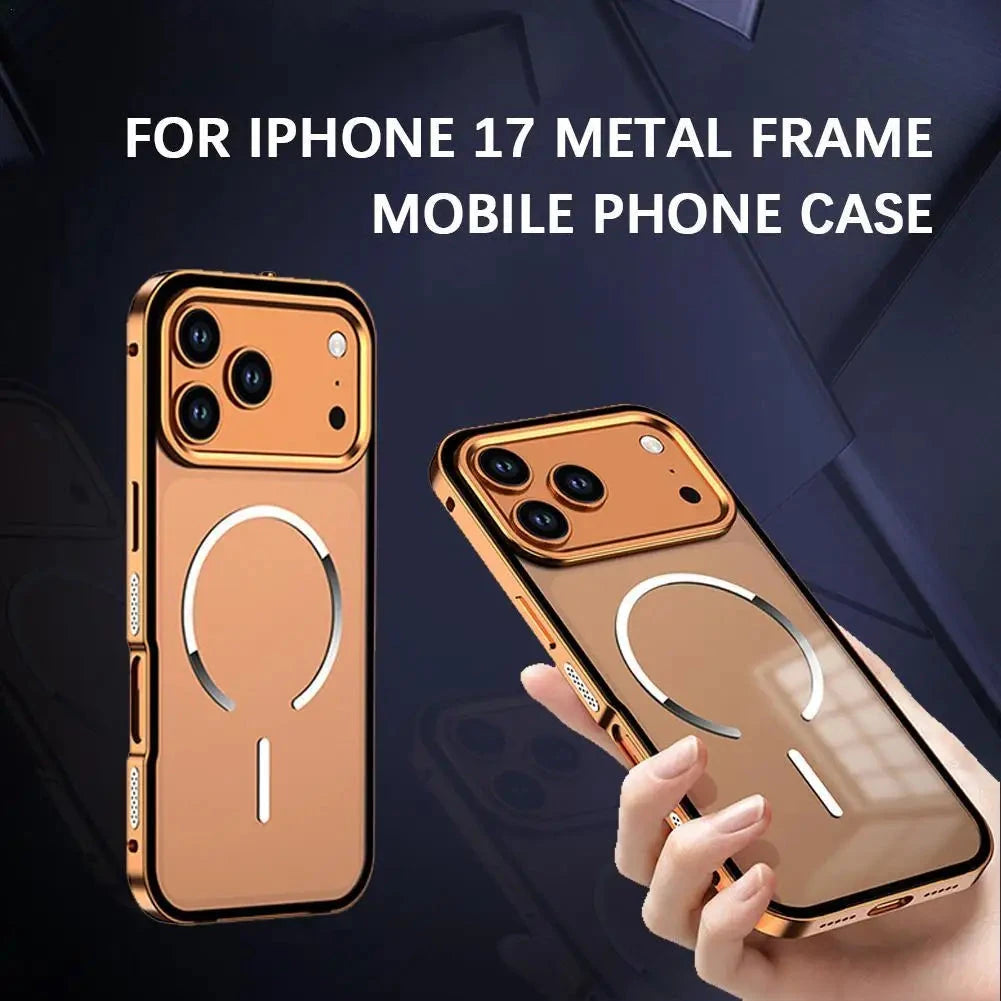 For IPhone 17 Metal Frame Mobile Phone Case Tempered Glass Protector Back Cover Removable Metal Frame Frosted Phone Case Covers Nepal
